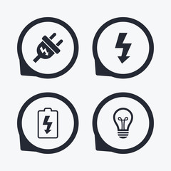 Electric plug sign. Lamp and battery low.