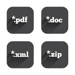 Document signs. File extensions symbols.