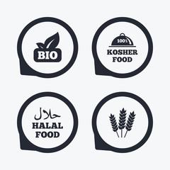 Natural Bio food icons. Halal and Kosher signs.