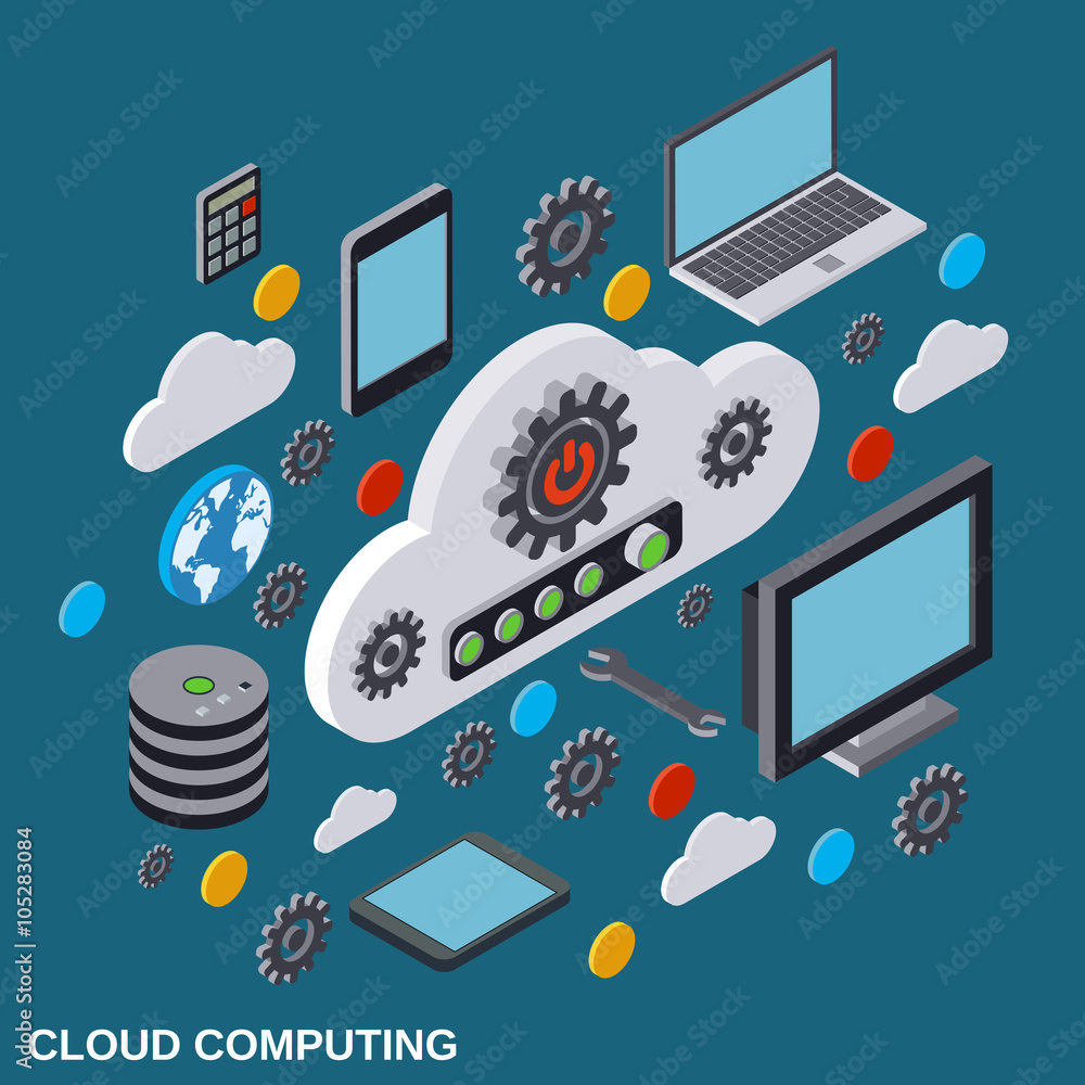 Aufkleber cloud computing, remote control, cloud data storage vector concept