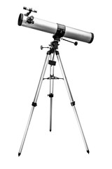 Telescope on tripod over white
