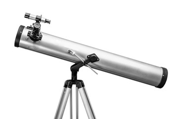Telescope on tripod over white
