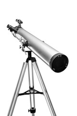 Telescope on tripod over white

