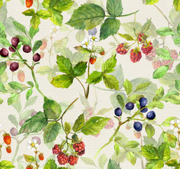 Seamless background - repeating pattern with wild herbs and berries