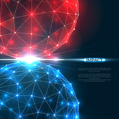 Two particles collision with red and blue light