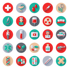 Set of Flat Medical Icons on Circles