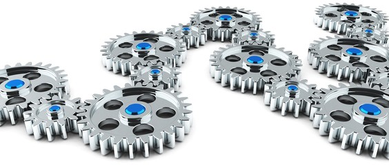 Zahnräder silber mit blauen Achsen