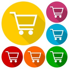 Vector shopping cart icons set with long shadow