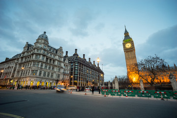 Big Ben and statue of Sir Winston Churchill, London, England