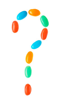 Question mark symbol made of multicolored candies