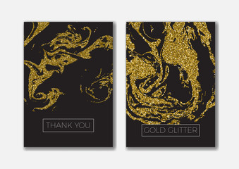 Set of the blank gold glitter card templates.