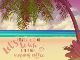 Summer Holidays Inspirational Poster - Sunny beach with magenta light leak, palm tree, clouds, sea and golden sand, with uplifting, motivational message