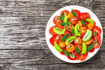 tomato, kiwifruit and mint salad, view from above