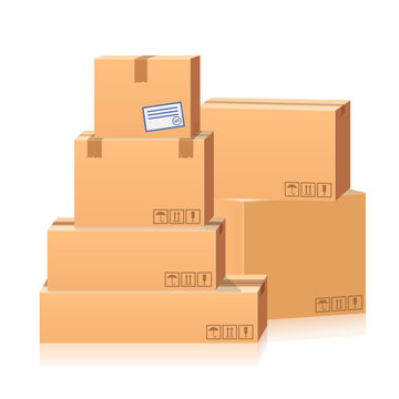 set of postal boxes, parcels. 3d vector illustration isolated on white background
