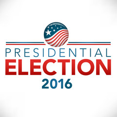 Retro or Vintage Style Vote 16 Presidential Election with Pin Button or Badge.  Use this banner on infographics, blog headers, flyers, or web pages.  