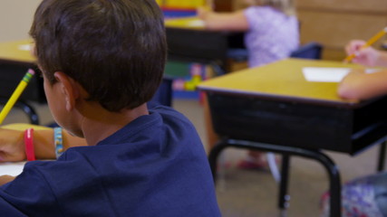 Portrait of elementary school student at desk