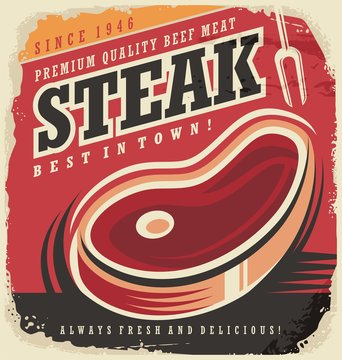 Steak house retro poster design concept