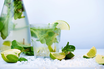  Two glasses of a cold fresh lemonade drink