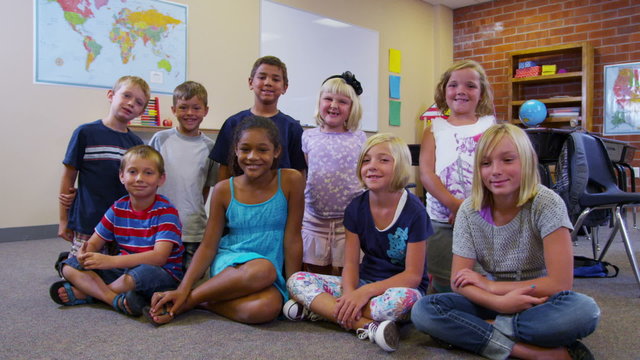 Portrait of elementary school students in classroom