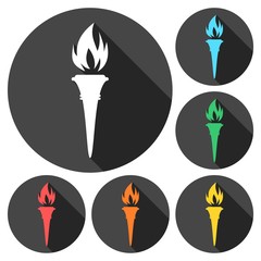 Torch icons set with long shadow