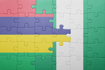 puzzle with the national flag of mauritius and nigeria