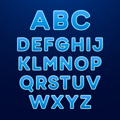 Neon Light Alphabet Font. Vector illustration