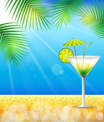 Beach and tropical sea with cocktail