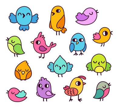 cute cartoon birds set