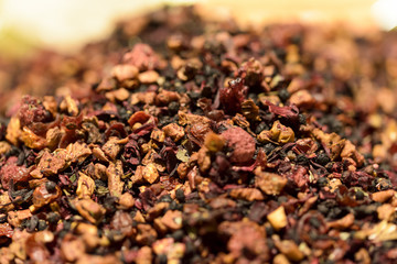 heap of dried tea inside a bazaar