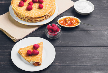 stack of pancakes on a white porcelain plate