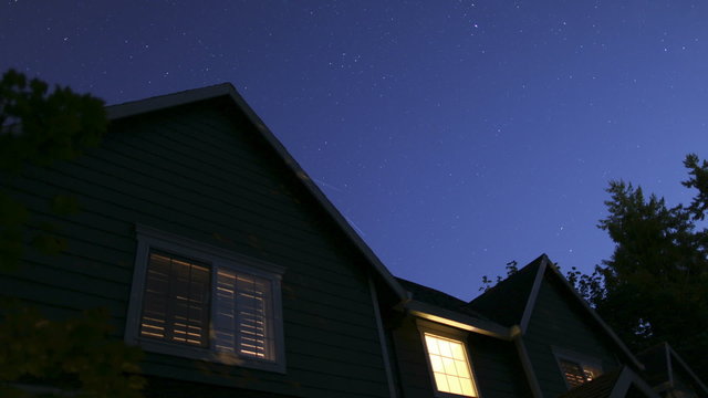 Time lapse shot of stars moving over home