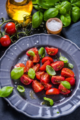 Simple and healthy dish, tomato and basil