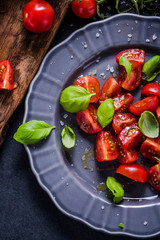 Simple and healthy dish, tomato and basil