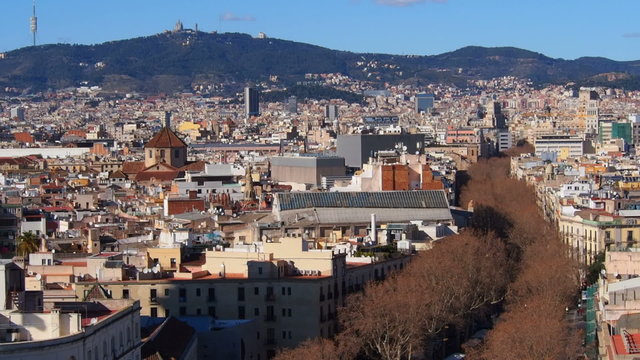 Aerial view of La Rambla in Barcelona, Catalonia, Spain
