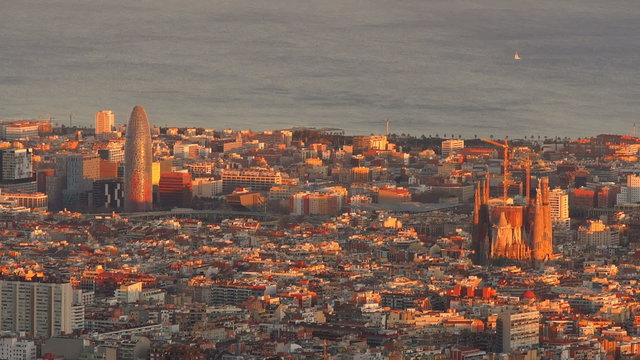 Barcelona Cityscape during sunset - view from Tibidabo Mountain, Catalonia, Spain
