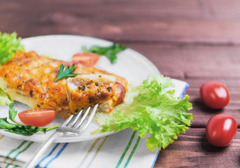 white plate glass portion of the baked cod fish