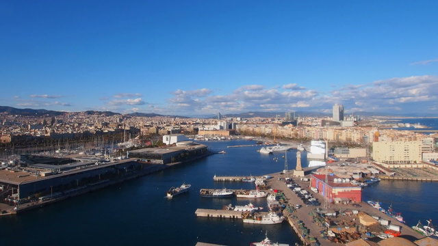 Aerial view of the Port Vell in Barcelona, Catalonia, Spain
