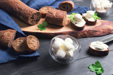 Small sandwiches canape bagget rye bread