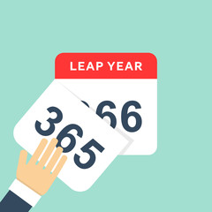 Calendar style flat leap year 366 days. Flat Calendar Design 2016 Calendar icon. Calendar minimalism. Isolated calendar on blue. Hand and calendar. Hand tears calendar. Hand leafing through calendar