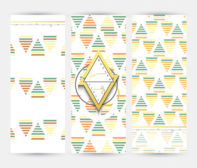 Flyer with geometric patterns . Brochure modern style . Template card . Promotional Products Vintage gold. Old flyer .