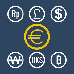 euro and currency vector icons set 