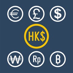 hongkong dollars and currency vector icons set 