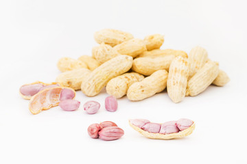 peeled peanut on white background