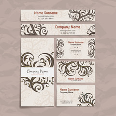 Set of vector design templates. Business card with floral ornament. Vintage style.