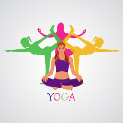 Vector illustration of Yoga poses, woman, Pilates, app,banner 