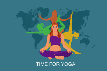 Vector illustration of Yoga poses, woman, Pilates, app,banner 