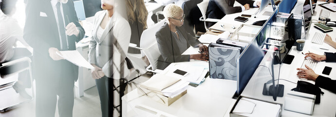 Business Team Busy Working Workplace Cocnept
