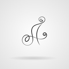 Orante lined letter inscribed in Art Nouveau style. Calligraphic signature.