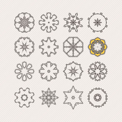 Set of ornate vector mandala symbols. Gothic lace tattoo. Celtic weave with sharp corners. 