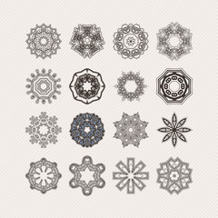 Set of ornate vector mandala symbols. Gothic lace tattoo. Celtic weave with sharp corners. 